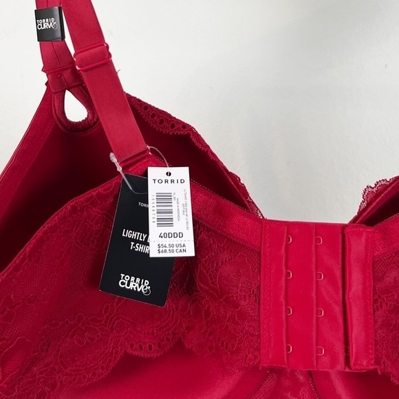 NWT Torrid Bra Lightly Lined T-Shirt In Lace Red 40DDD - Picture 8 of 9